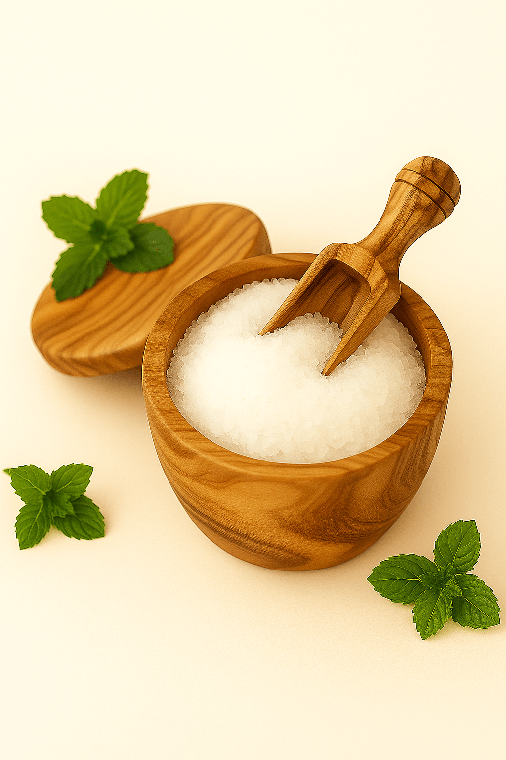 Olivenholzdose mit Schippchen für Badesalze | ELARIA