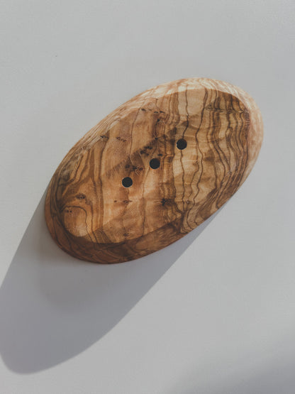 Flache Seifenschale aus Olivenholz